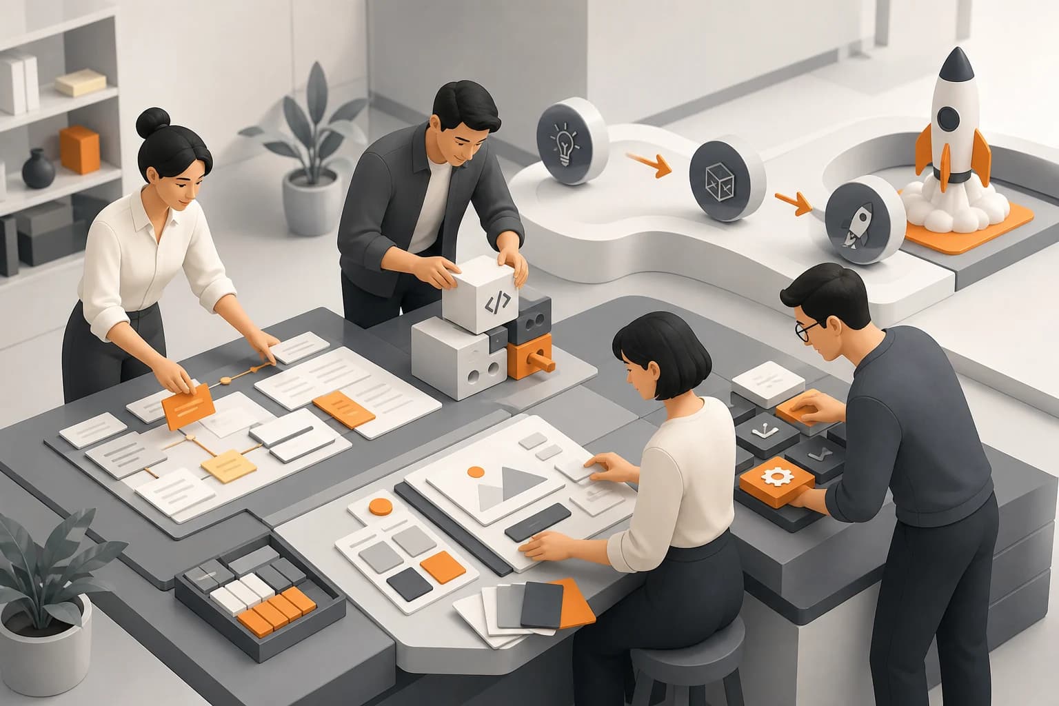 产品、运营和设计团队协作完成从想法到产品上线的流程
